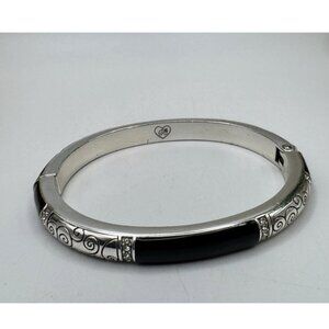 Vintage Brighton Heavy Silver Black Bar Rhinestone 7mm Magnetic Cuff Bracelet